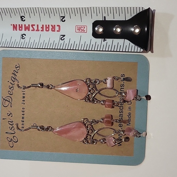 467- Pink Natural Stone Women's Handmade Earrings NWT - Picture 2 of 5